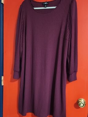 1XL AGB Ribbed Long Sleeve Swing Dress - Plum